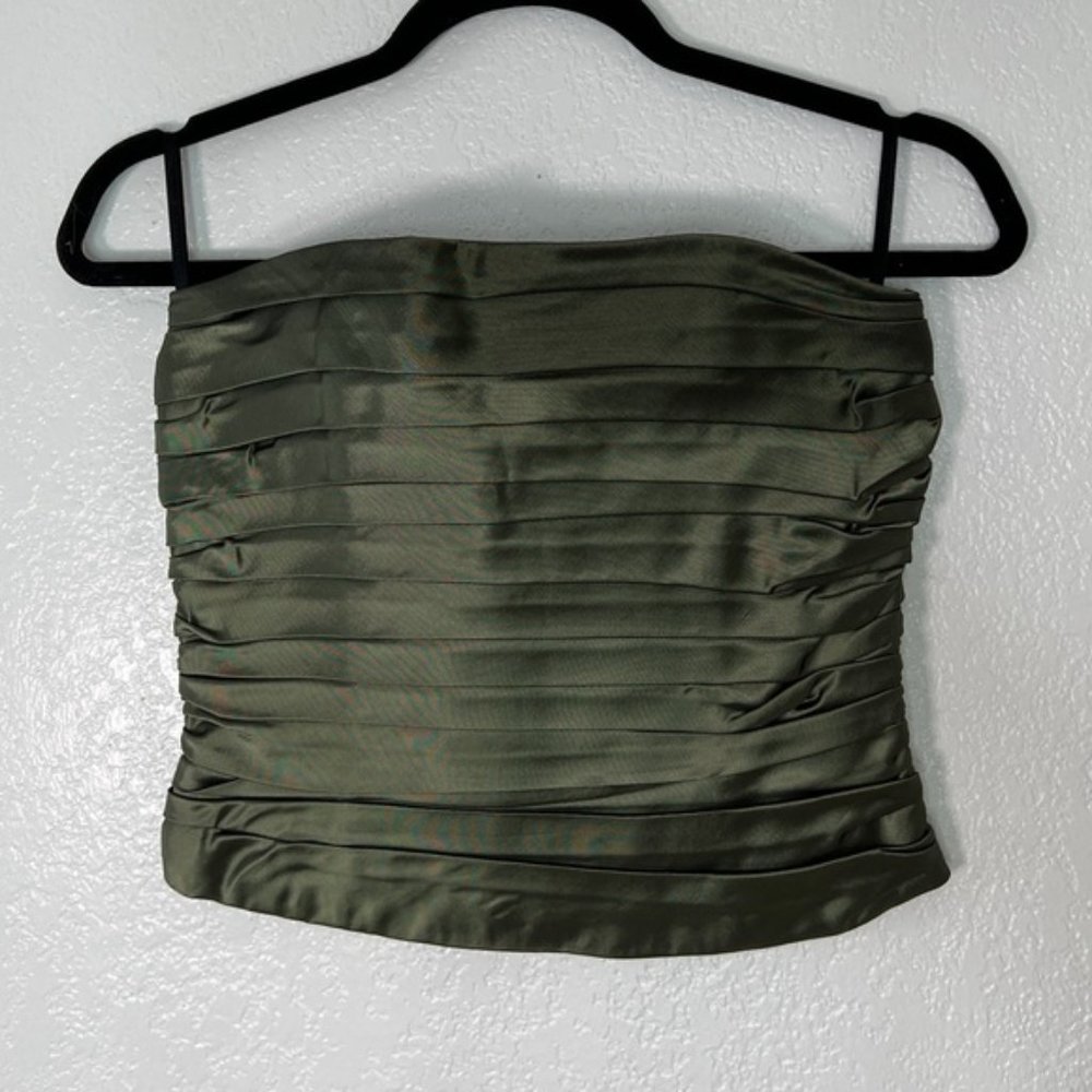 Vintage retro Jessica McClintock T2K olive green pleated bustier corset